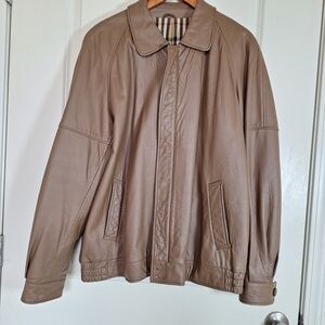 Vintage Burberry Men's Brown Leather Jacket Size Large